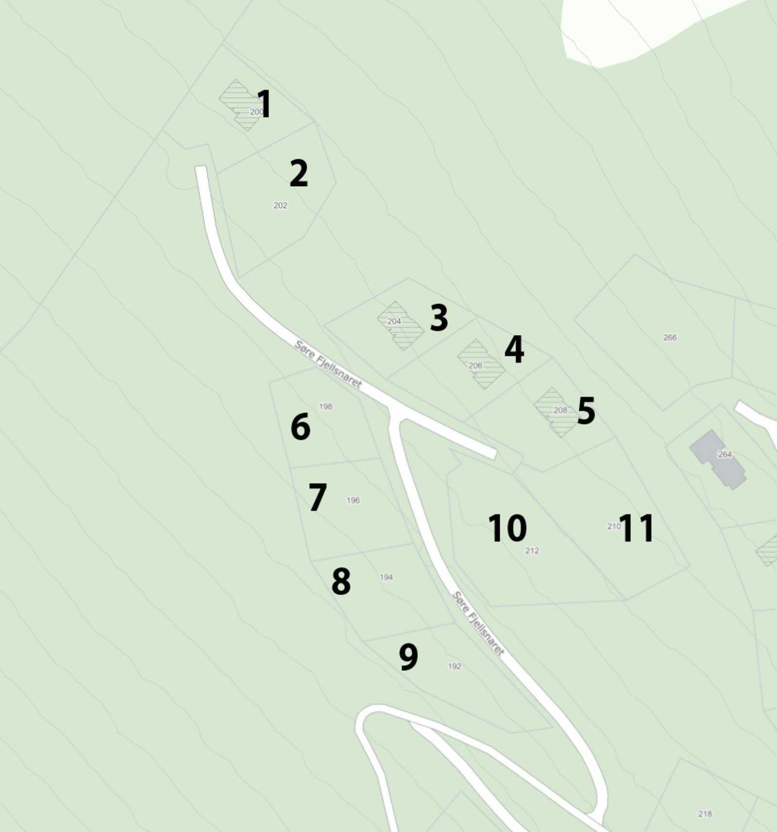 Situasjonskart tomter. I annonsen er tomt 10 priset. Galleribilde