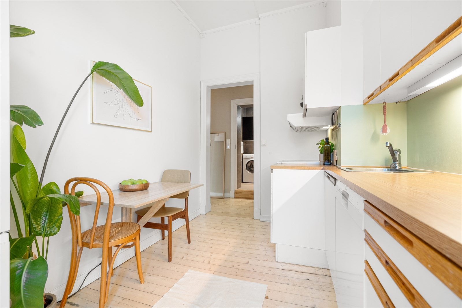 Det er avsatt plass til frittstående hvitevarer med kjøl/fryseskap, oppvaskmaskin, platetopp og stekeovn. Galleribilde