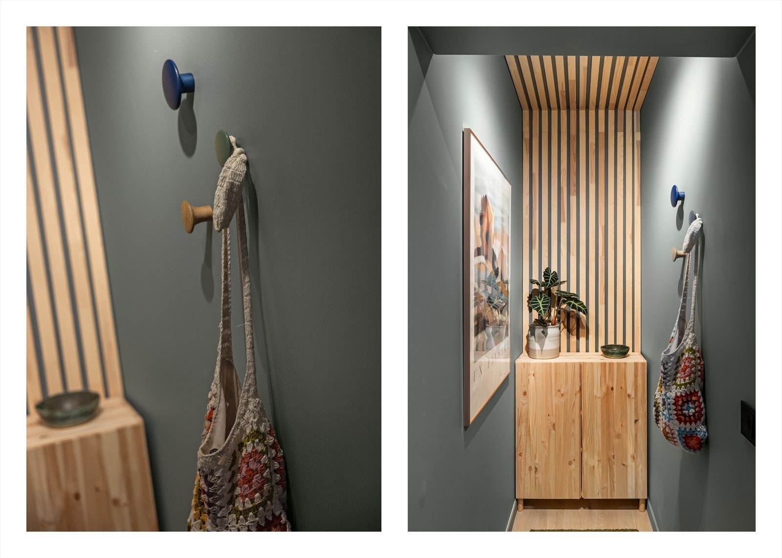 Naturlig plass til å henge fra seg yttertøy og sko. Dagens løsning gir ekstra oppbevaringsmuligheter gjennom en praktisk kommode Galleribilde