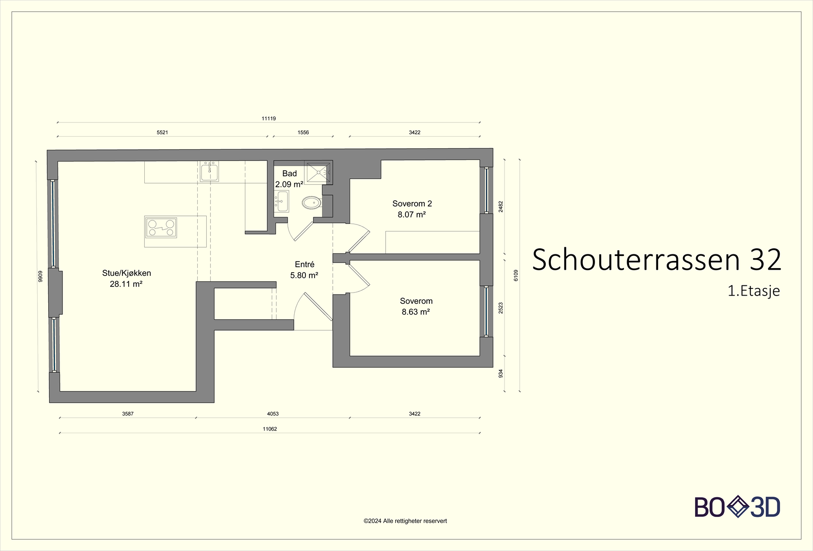 Schouterrassen 32- Takstmannens plantegning Galleribilde