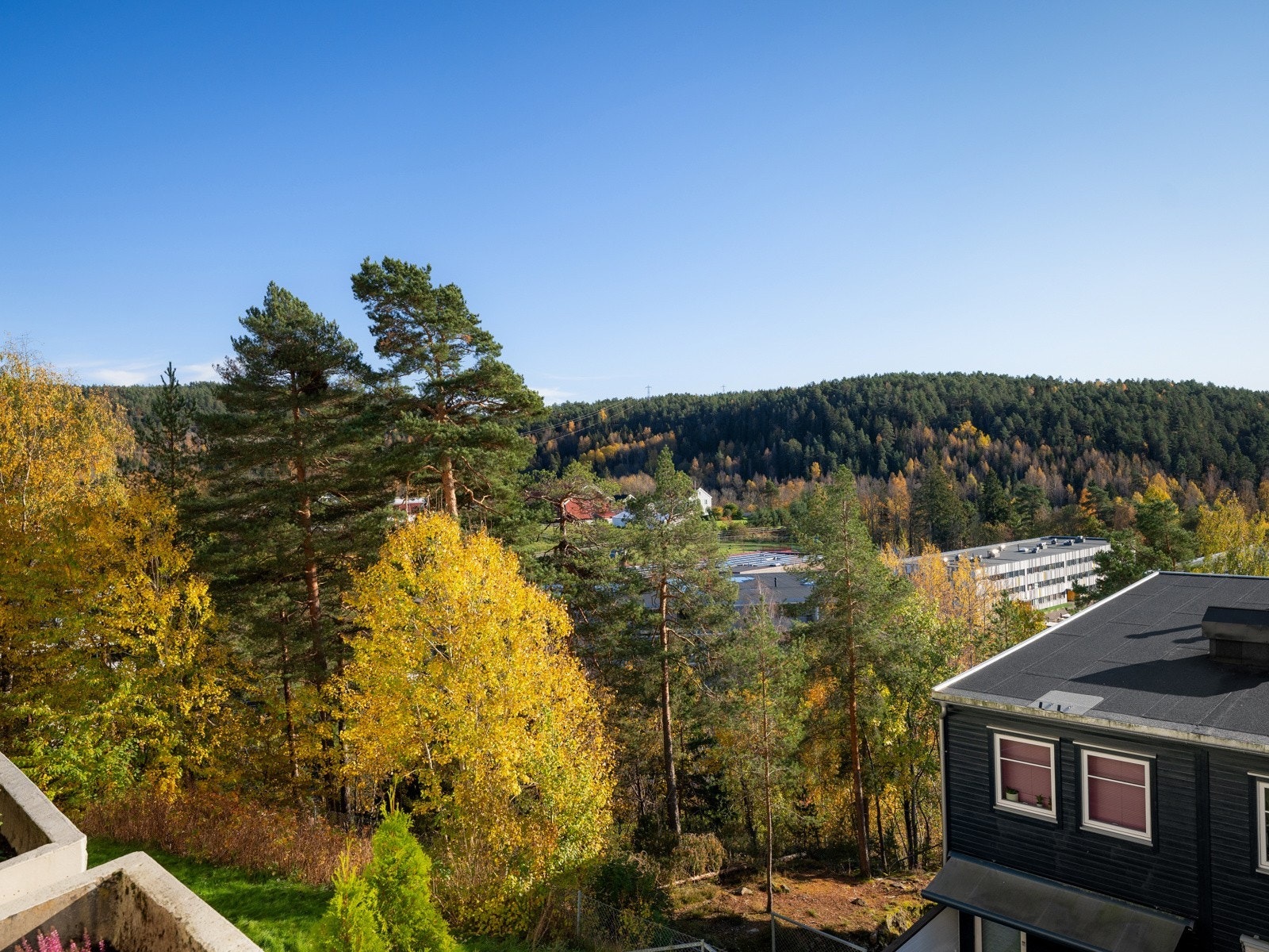 Terrassen har en fantastisk utsikt sørover, mot Østmarka og Nordstrand Galleribilde