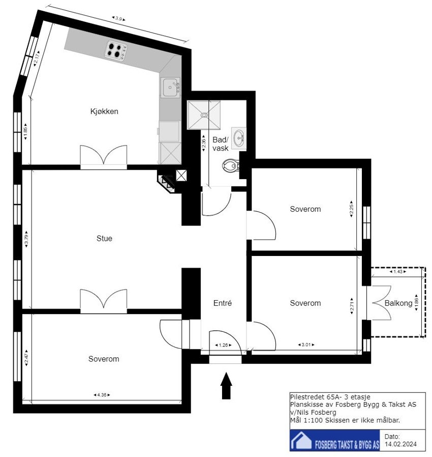 Plantegning. I tillegg medfølger det to boder på totalt 15 kvm. Galleribilde