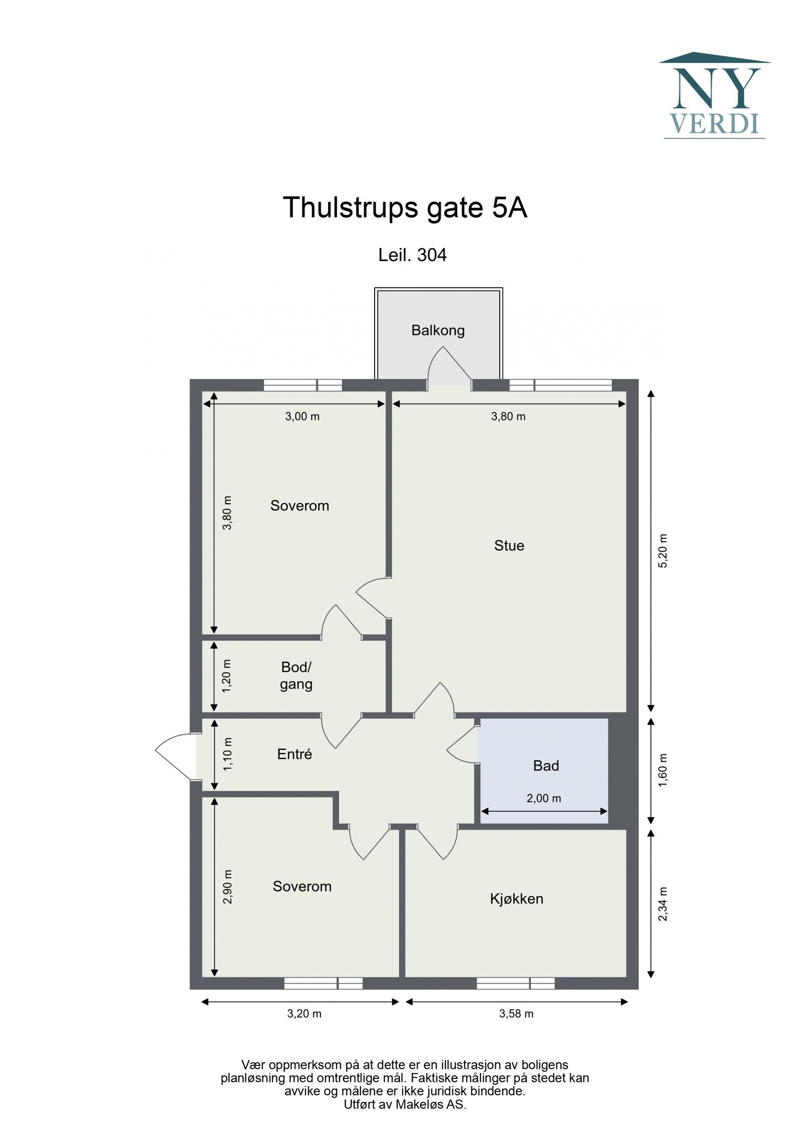 Thulstrups gate 5A - Leil. 304 - 2D Floor Plan Galleribilde