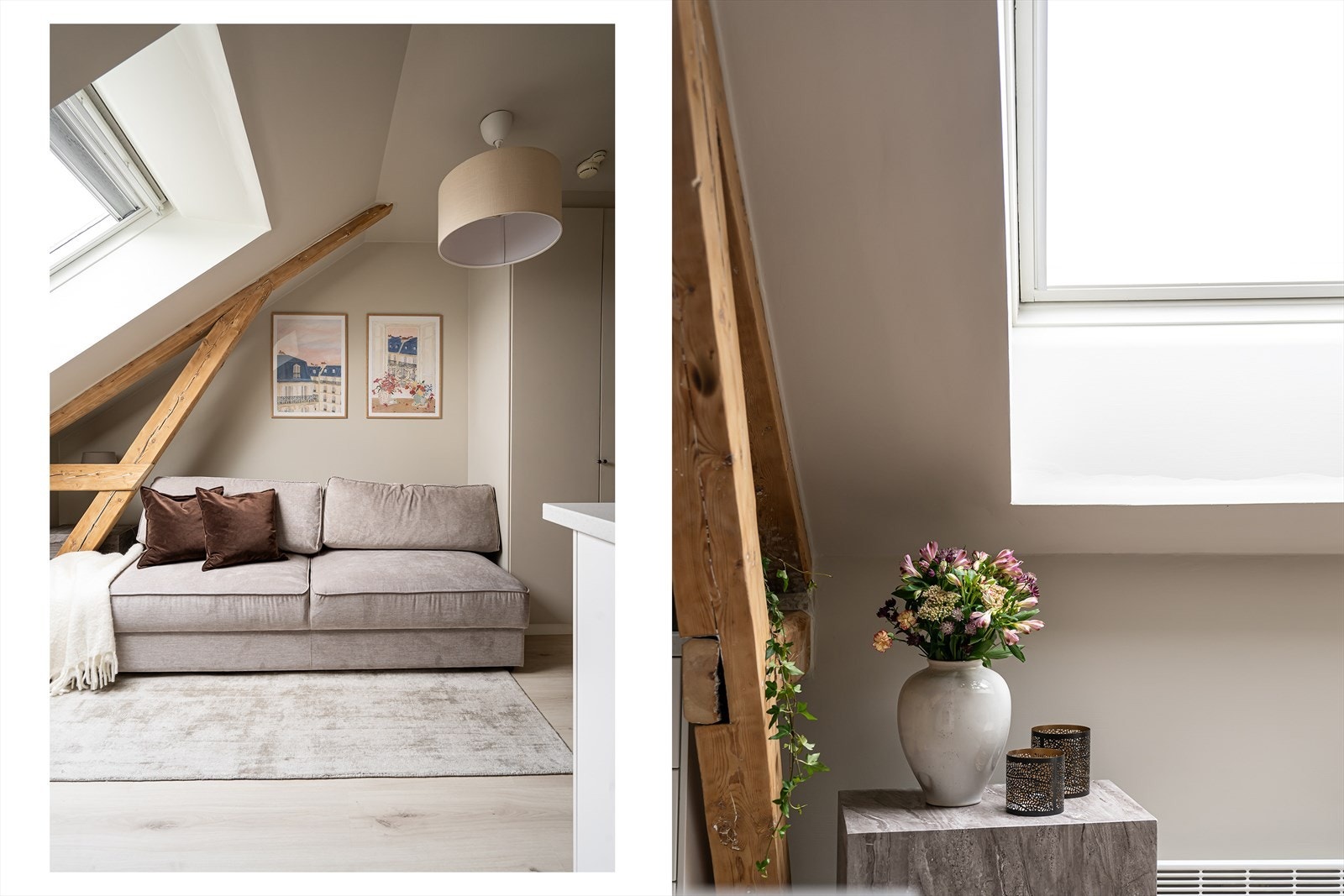 Det er plass til sovesofa og tv-/mediastasjon. Takvinduet sørger for rikt, naturlig lysinnslipp og gode luftemuligheter. Galleribilde