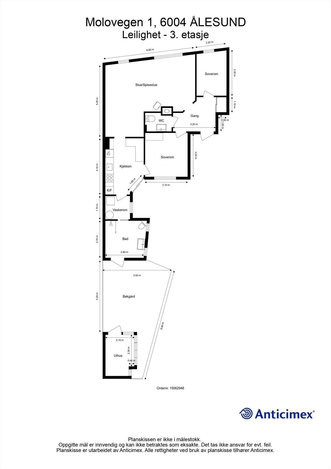 Målsatt plantegning 3. etasje Galleribilde