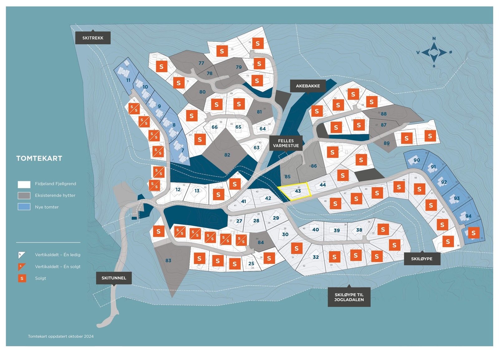 Tomt 43 markert i kartoversikt solgte/ledige tomter Galleribilde