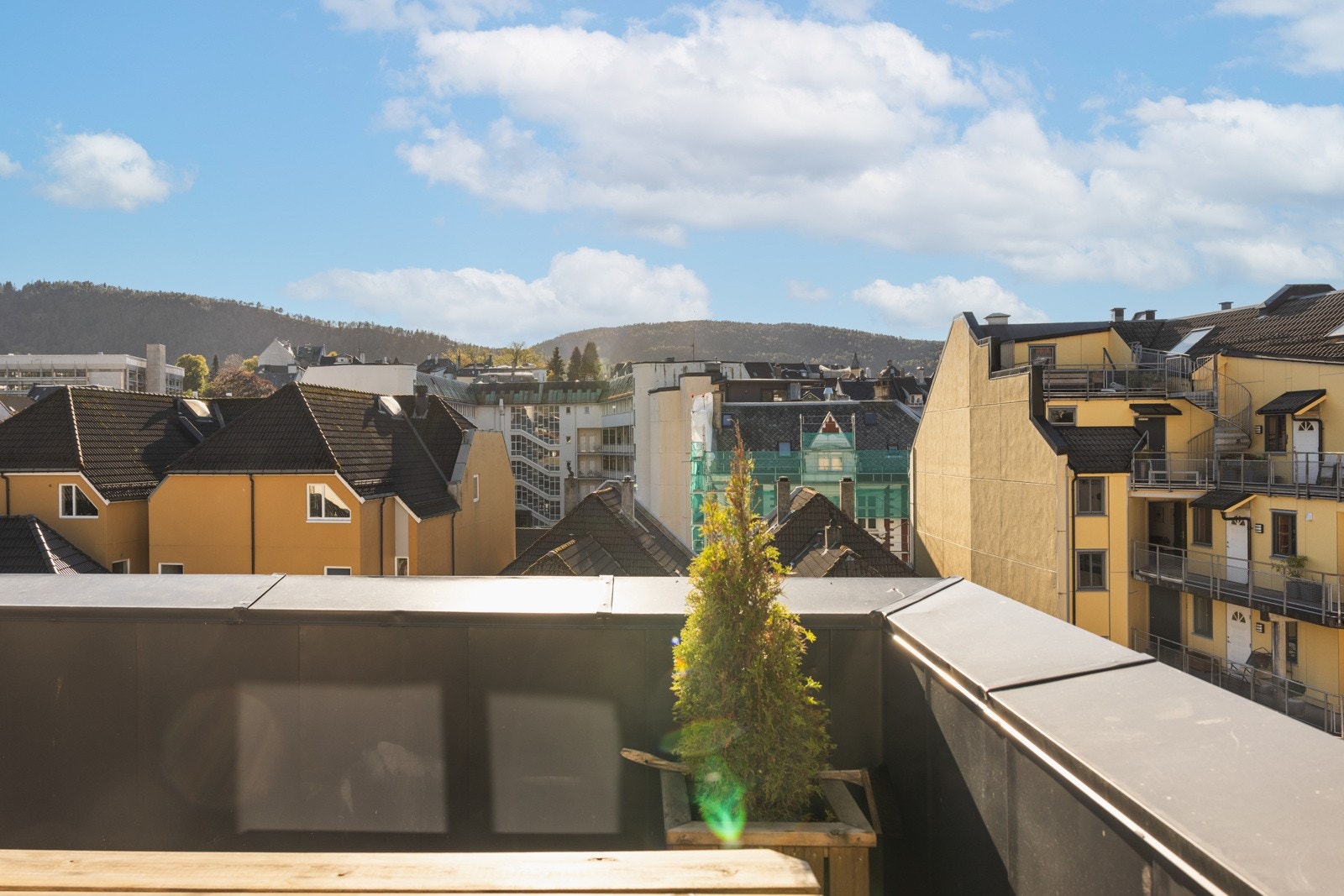 Herfra kan man nyte sol hele dagen og en flott utsikt over Bergens tak. Galleribilde