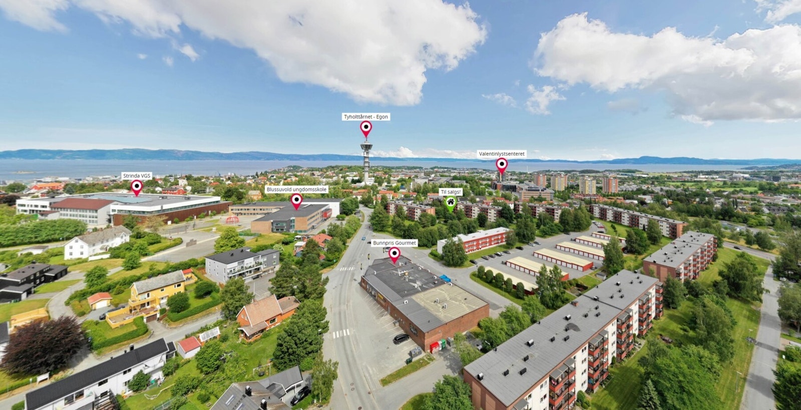 Klikk deg inn på "360-visning" - ikonet og gjør deg kjent med nabolaget. Galleribilde