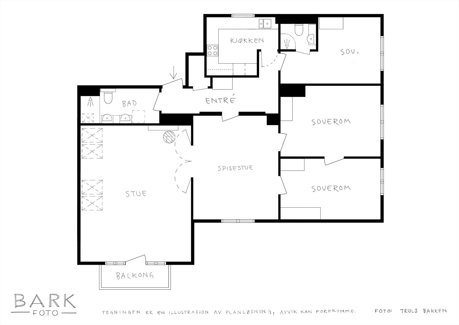 Leiligheten ligger i byggets 2.etasje og inneholder gang (9,4m²), bad/vaskerom (6,2m²), bad (2,3m²), soverom (12,1m²), soverom (17,6m²), soverom (15,3m²), stue (37,3m²), stue (22,3m²), kjøkken (8,4m²), bod (1,5m²). Galleribilde
