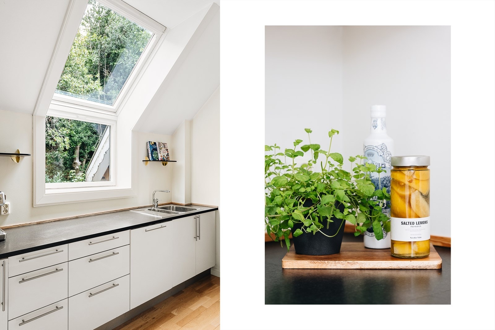 Av integrerte hvitevarer finner vi induksjonsplatetopp, stekeovn, mikrobølgeovn, kjøle- og fryseskap og oppvaskmaskin Galleribilde