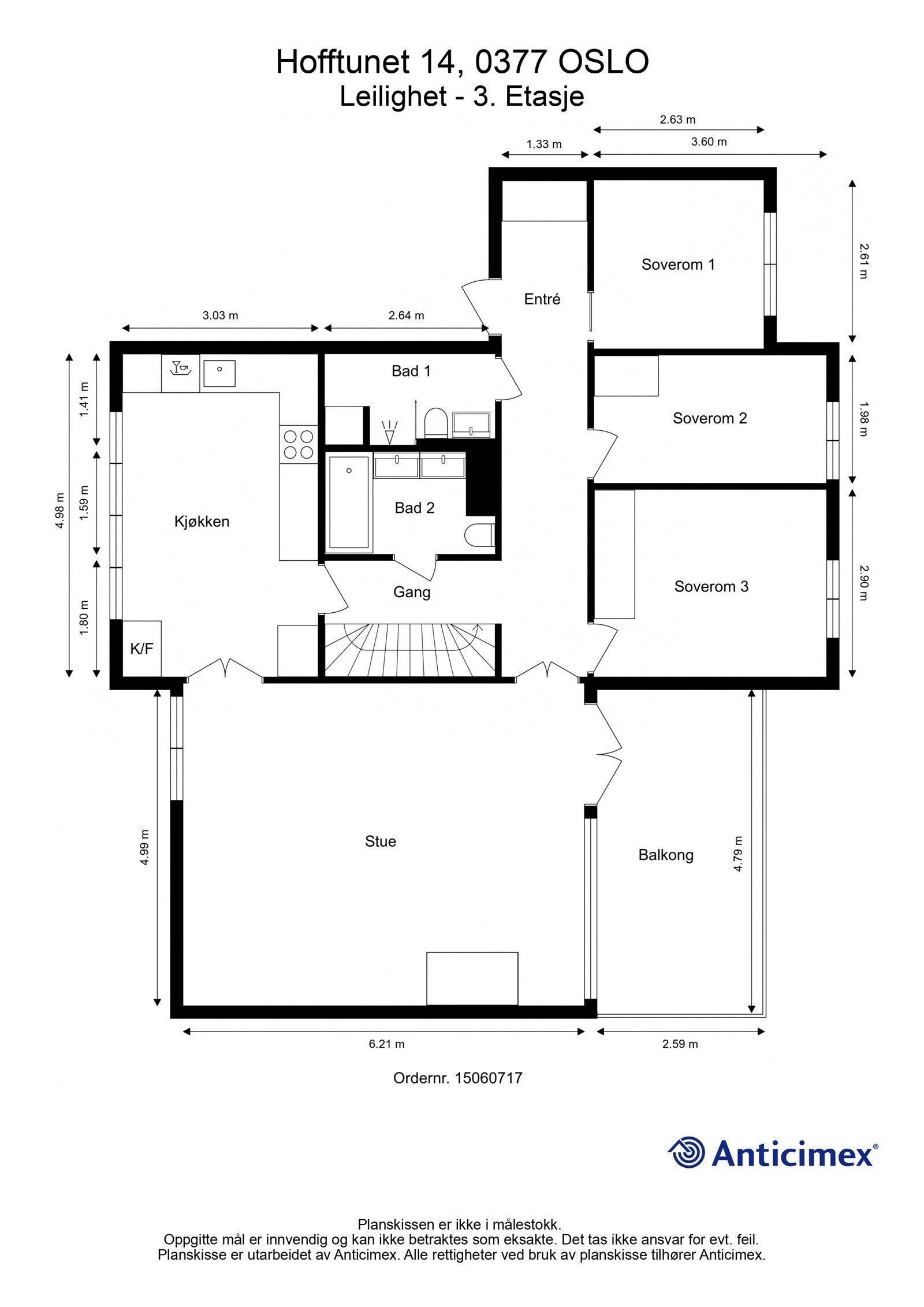 Plantegning - 3. etasje. Leiligheten har en svært ideell planløsning. Galleribilde