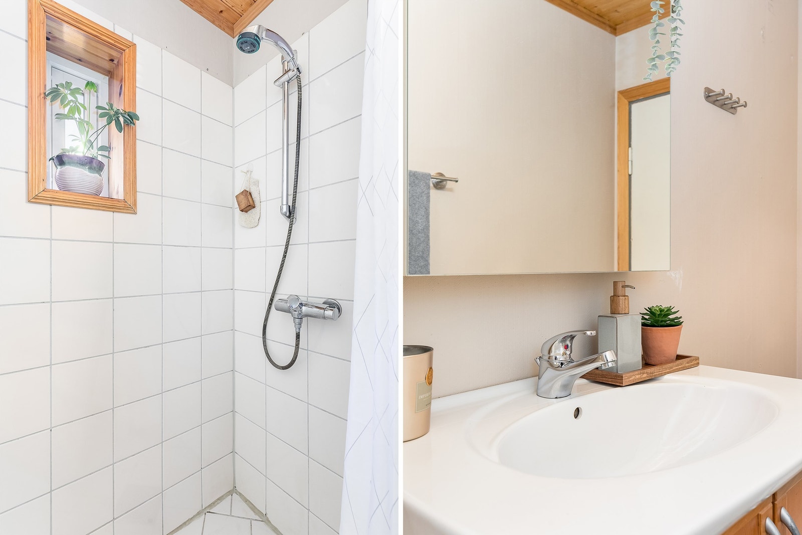 Badets gulv har varme, fliser er lagt på gulvet og veggene rundt dusjsonen. Galleribilde