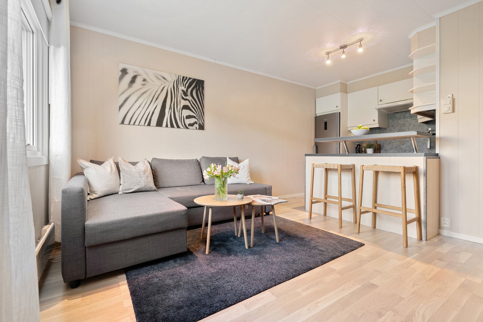 Stuen er på 21,2 kvm og er lett å innrede. Galleribilde