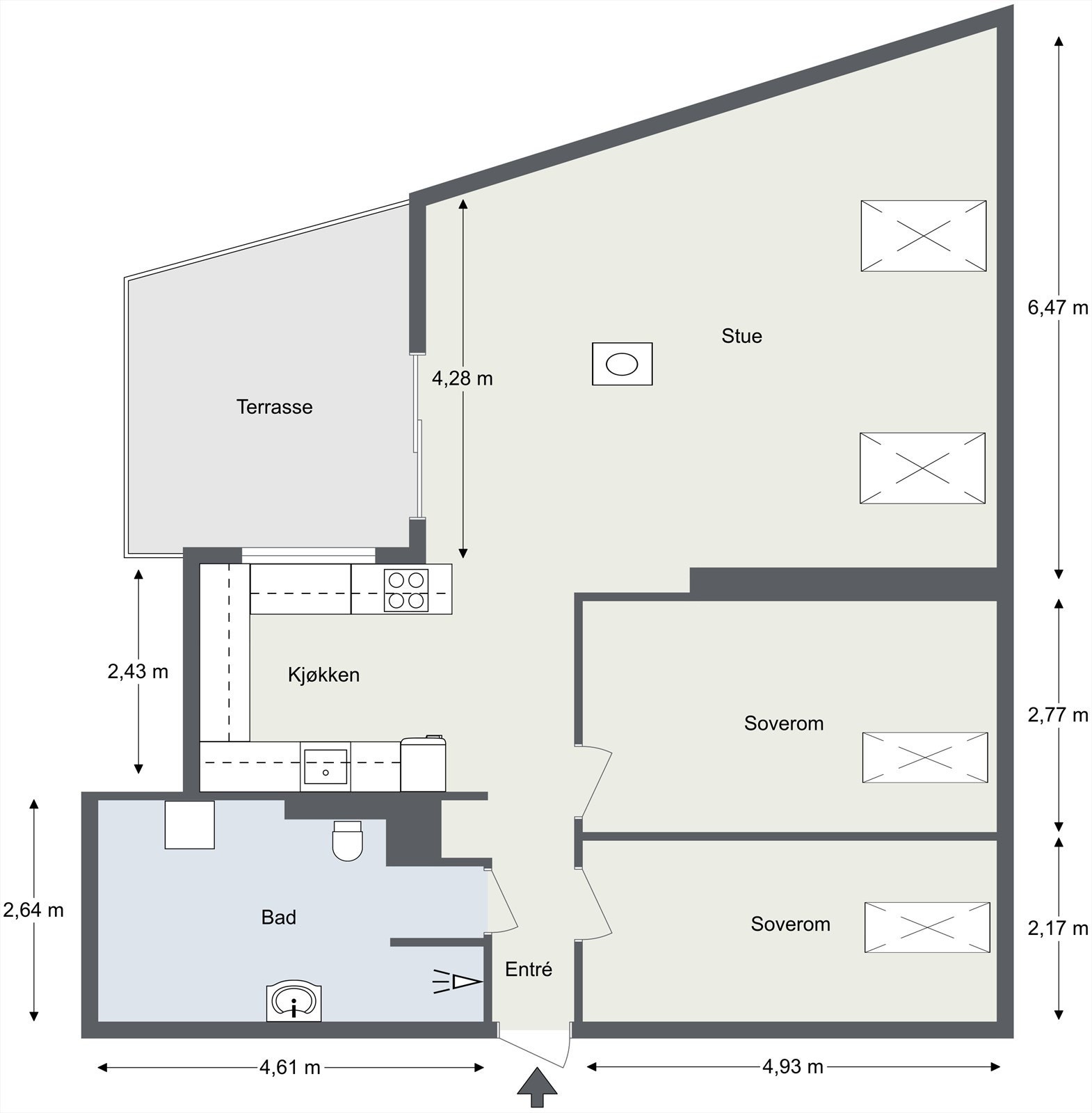 Plantegning med mål. Galleribilde
