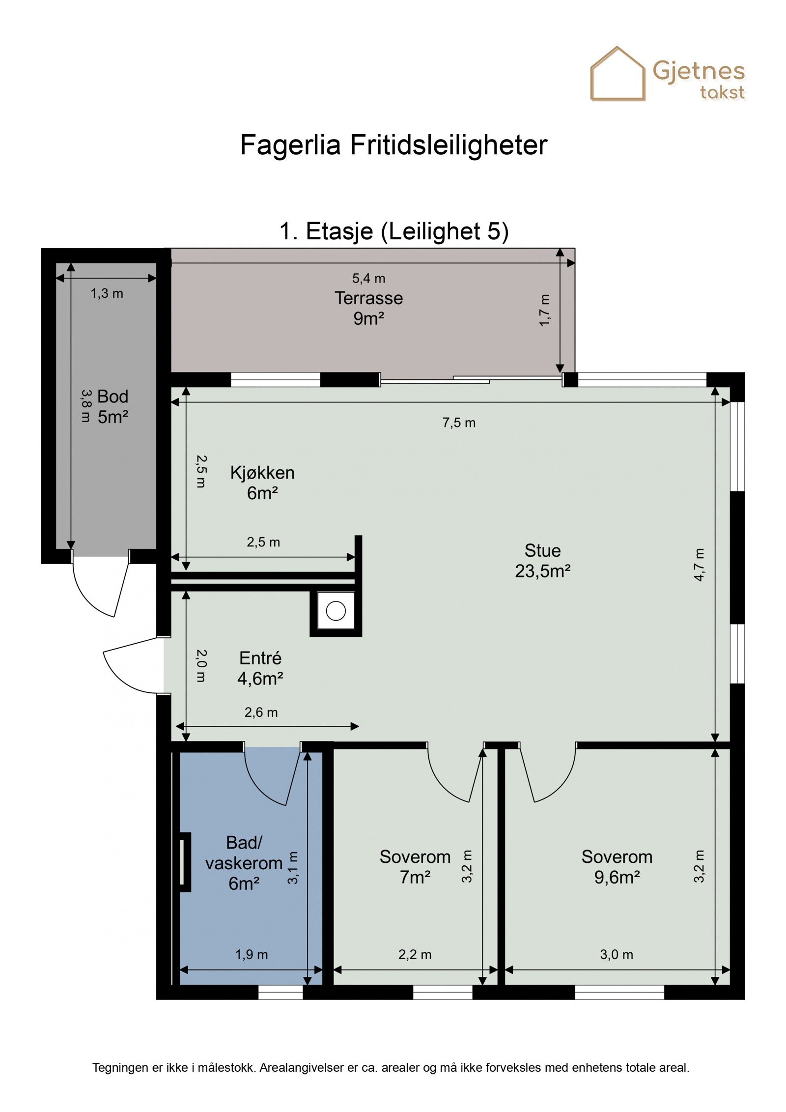 Floorplan letterhead - Fagerlia Fritidsleiligheter - 1. Etasje (Leilighet 5) - 2D Floor Plan Galleribilde
