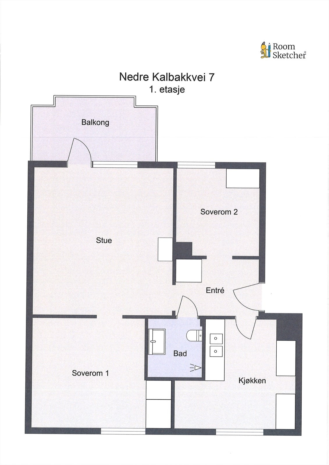 Plantegning Nedre Kalbakkvei 7. Kun ment som en illustrasjon og er ikke måleverdig Galleribilde