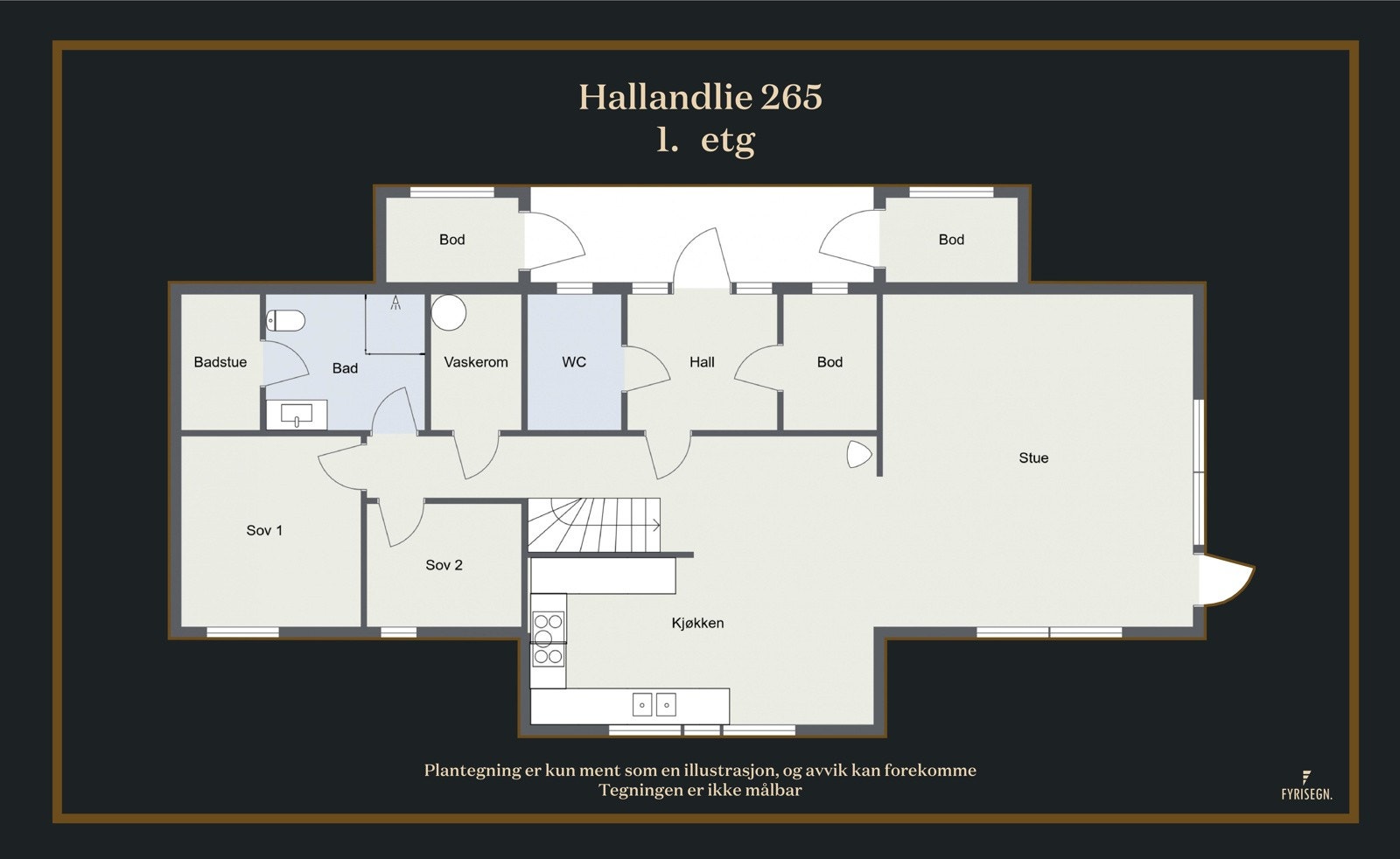 1. etg. Plantegning. Dette er kun en illustrasjon, der avvik kan forekomme. Galleribilde