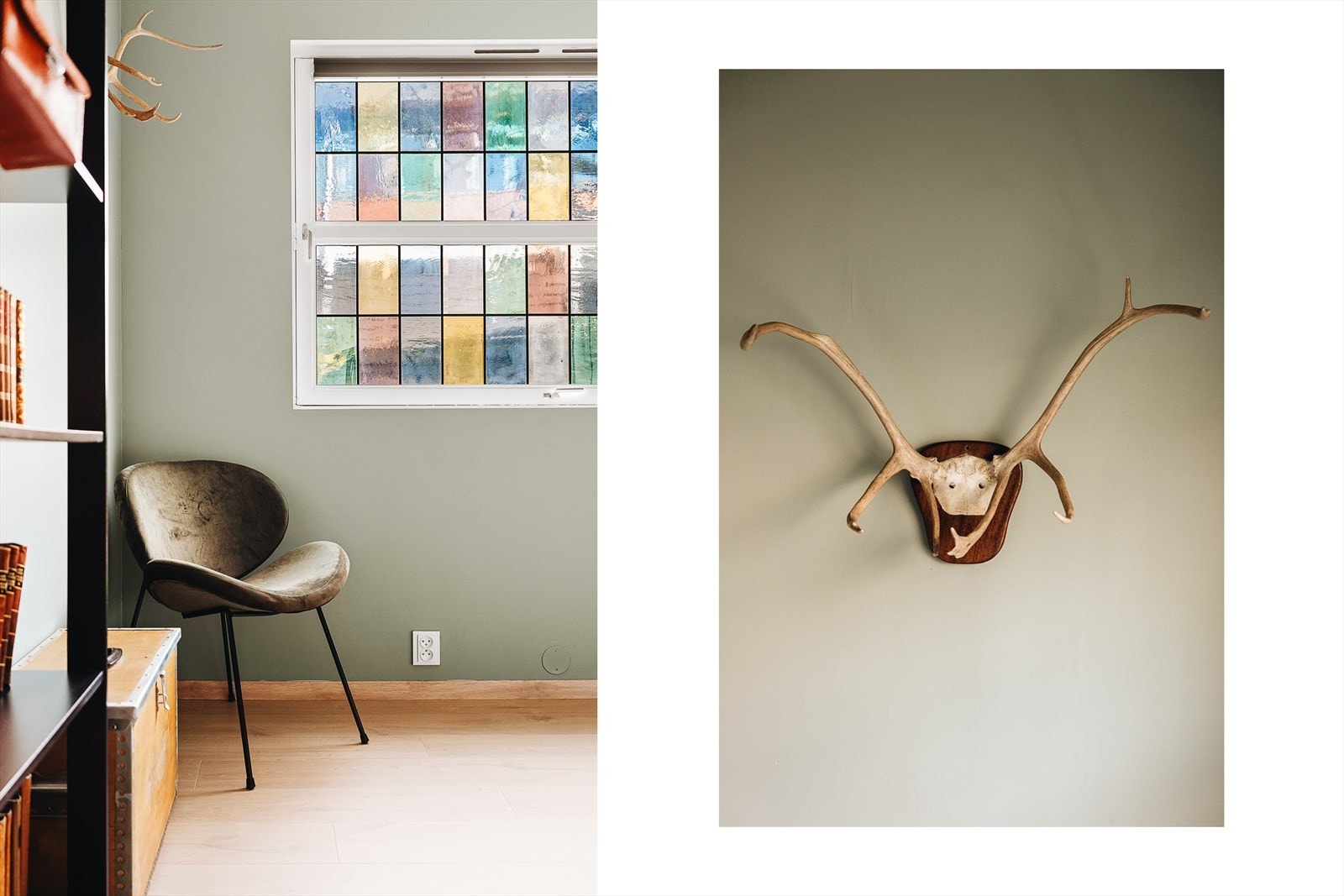 Stilfull detalj med blyglassvinduer. Også dette rommet er østvendt. Galleribilde