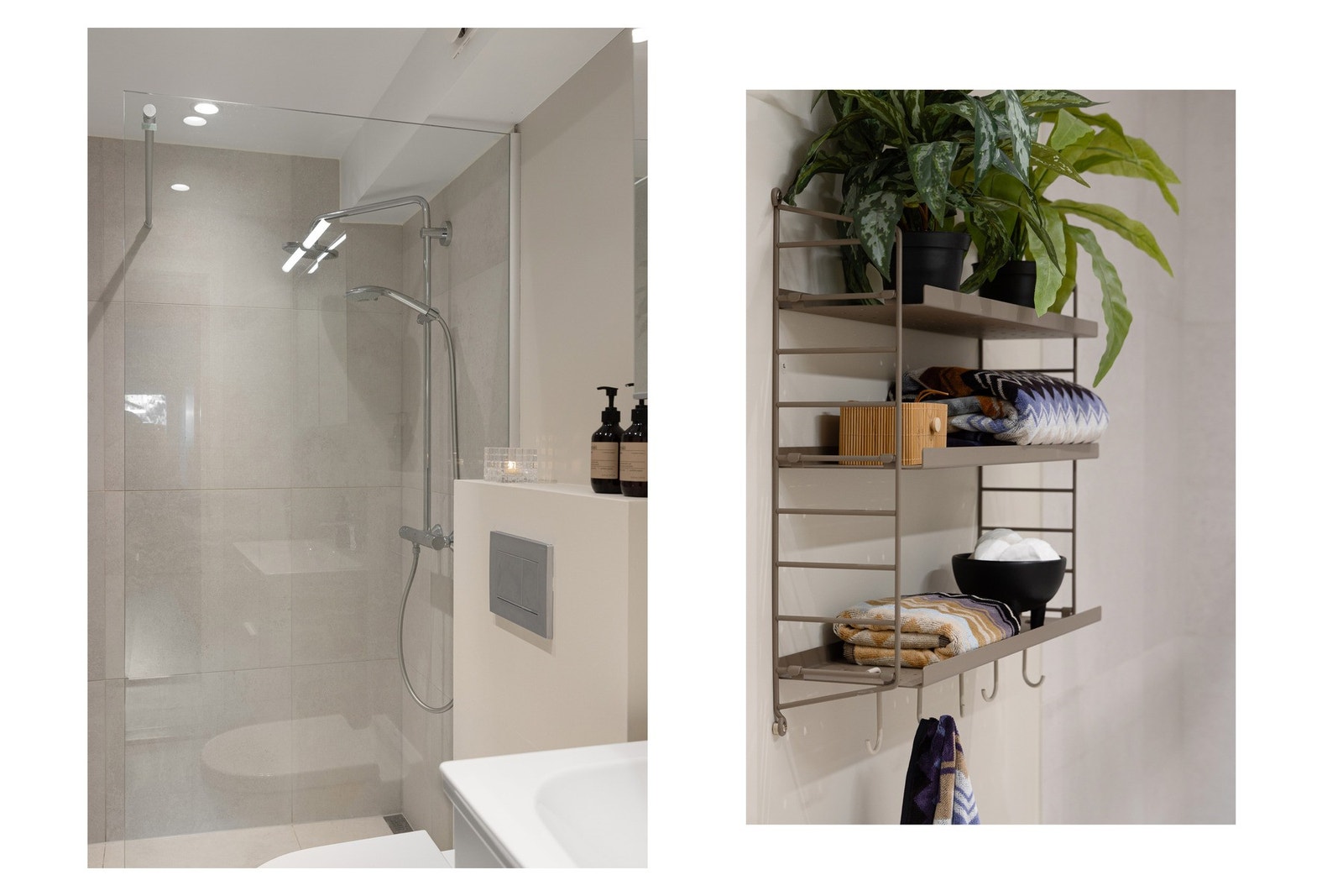 Badet er utstyrt med en baderomsinnredning med nedfelt servant, overskap med speil, toalett og dusjnisje med regndusj. Galleribilde