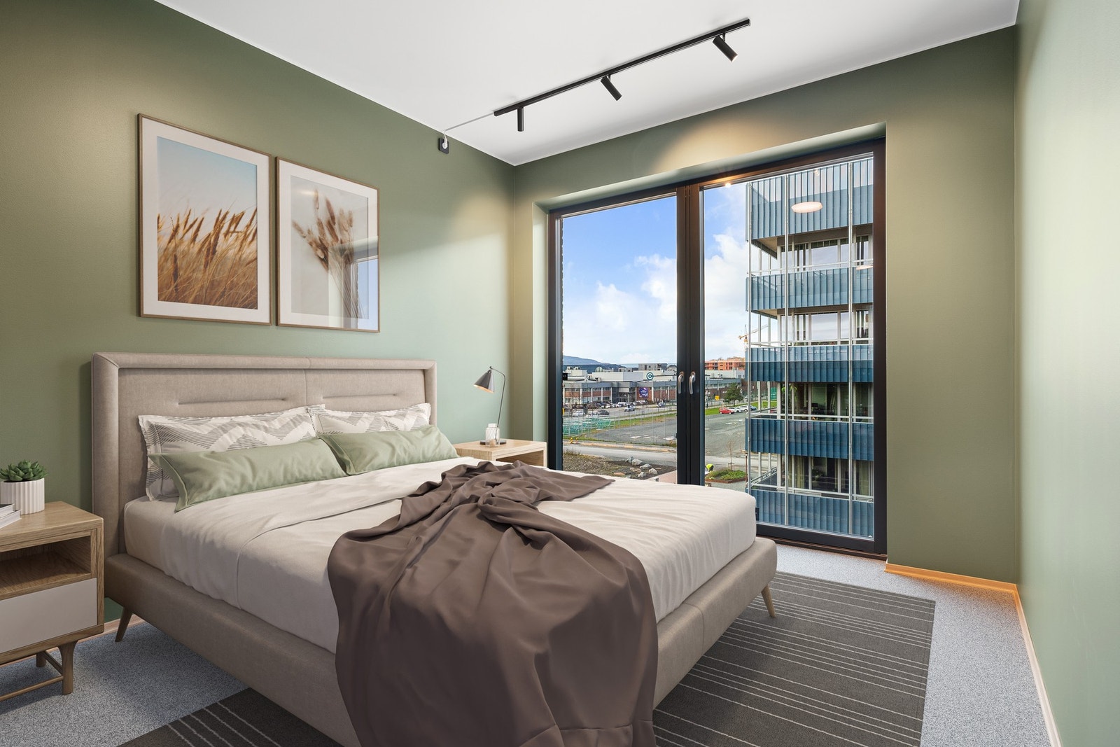 Også på soverommet har du en herlig fransk balkong. (Digitalt møblert bilde.) Galleribilde