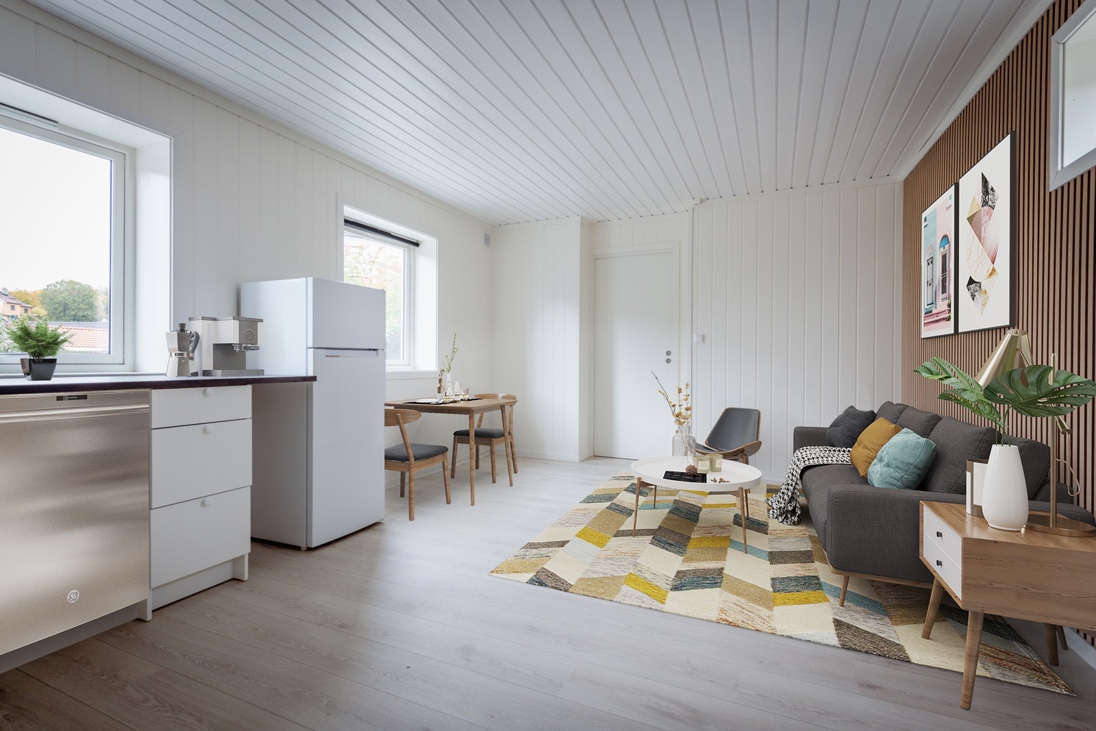 Stue med åpen kjøkkenløsning. Galleribilde