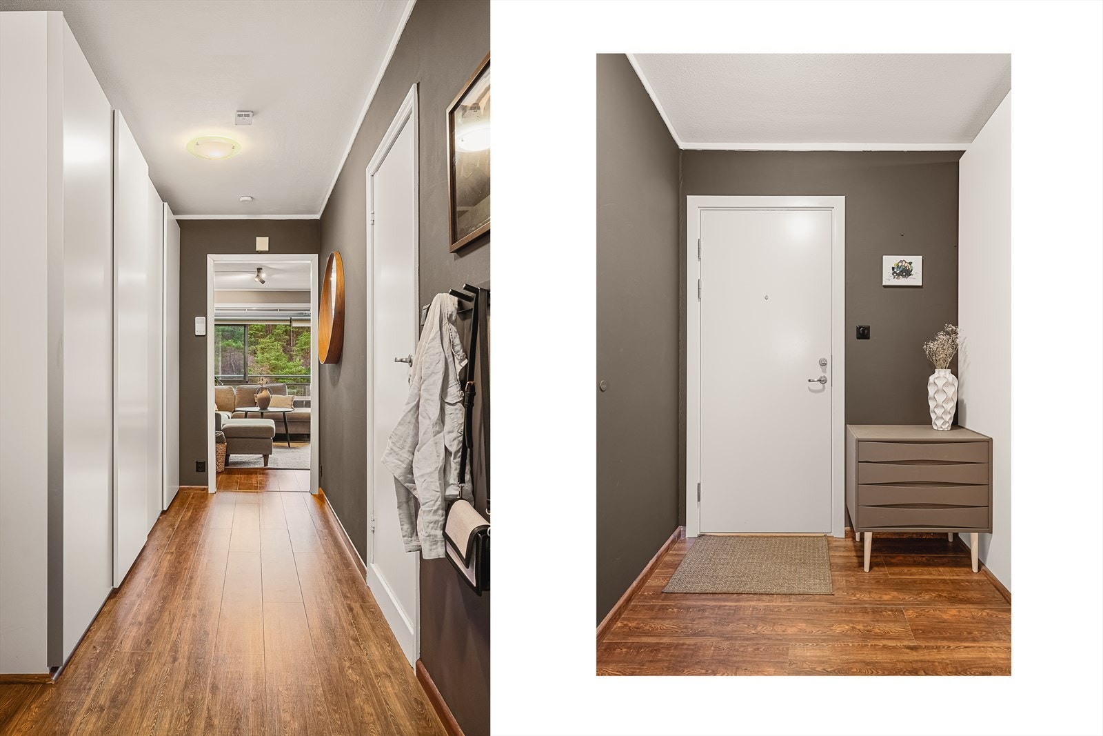 I leilighetens gang er det god plass til å henge av seg yttertøy og sette fra seg sko. For ytterligere oppbevaring disponerer leiligheten to eksterne boder på hhv. 10,8 m² og 3,6 m². Galleribilde