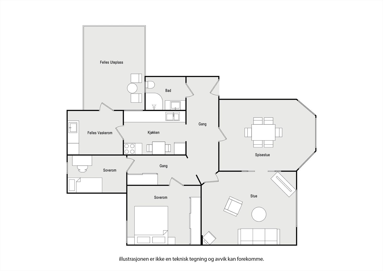 Planskisse, leiligheten har også ekstern kjellerbod. Galleribilde