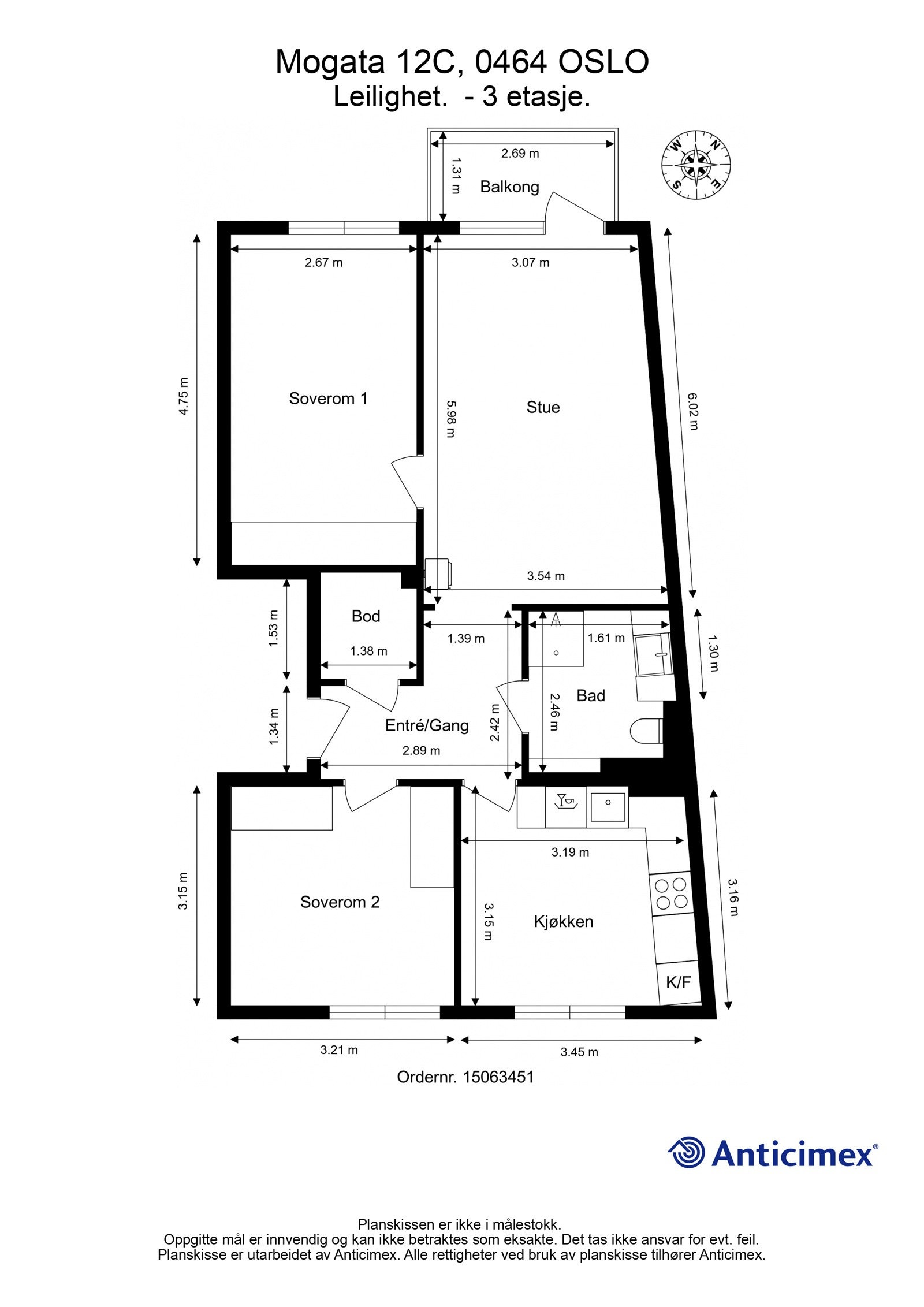 Leiligheten ligger i byggets 3. etasje og har en praktisk planløsning med luftige og gode rom. Galleribilde