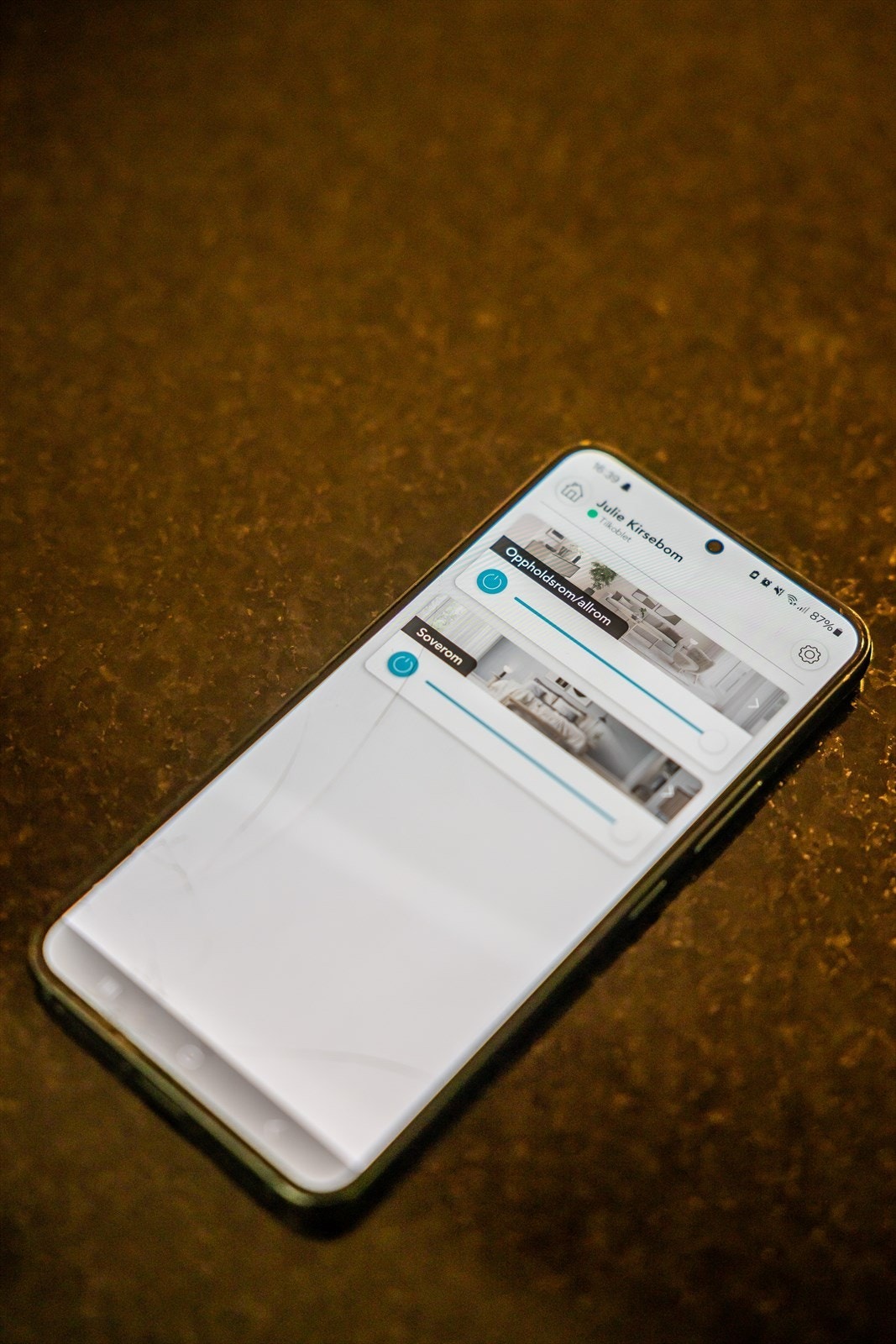 Det er installert i boligen Plejd som lar deg styre lys fra en app Galleribilde