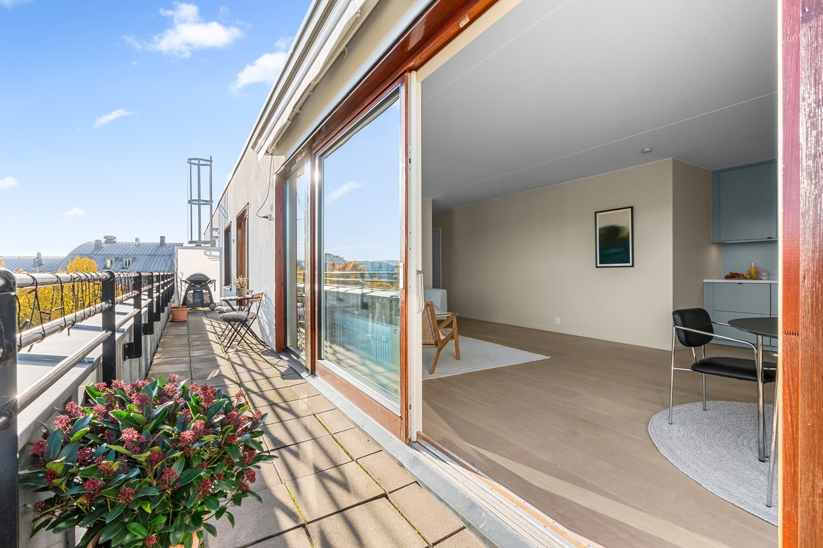 Fra stuen har du utgang til privat takterrasse på hele 20 kvm Galleribilde