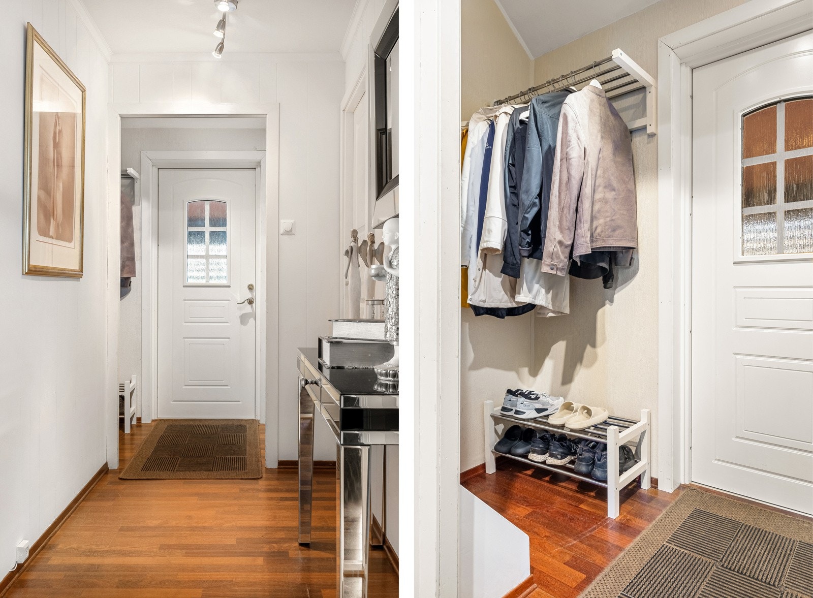 Ved boligens entré har man fleksible muligheter til oppbevaring av sko og yttertøy. Galleribilde