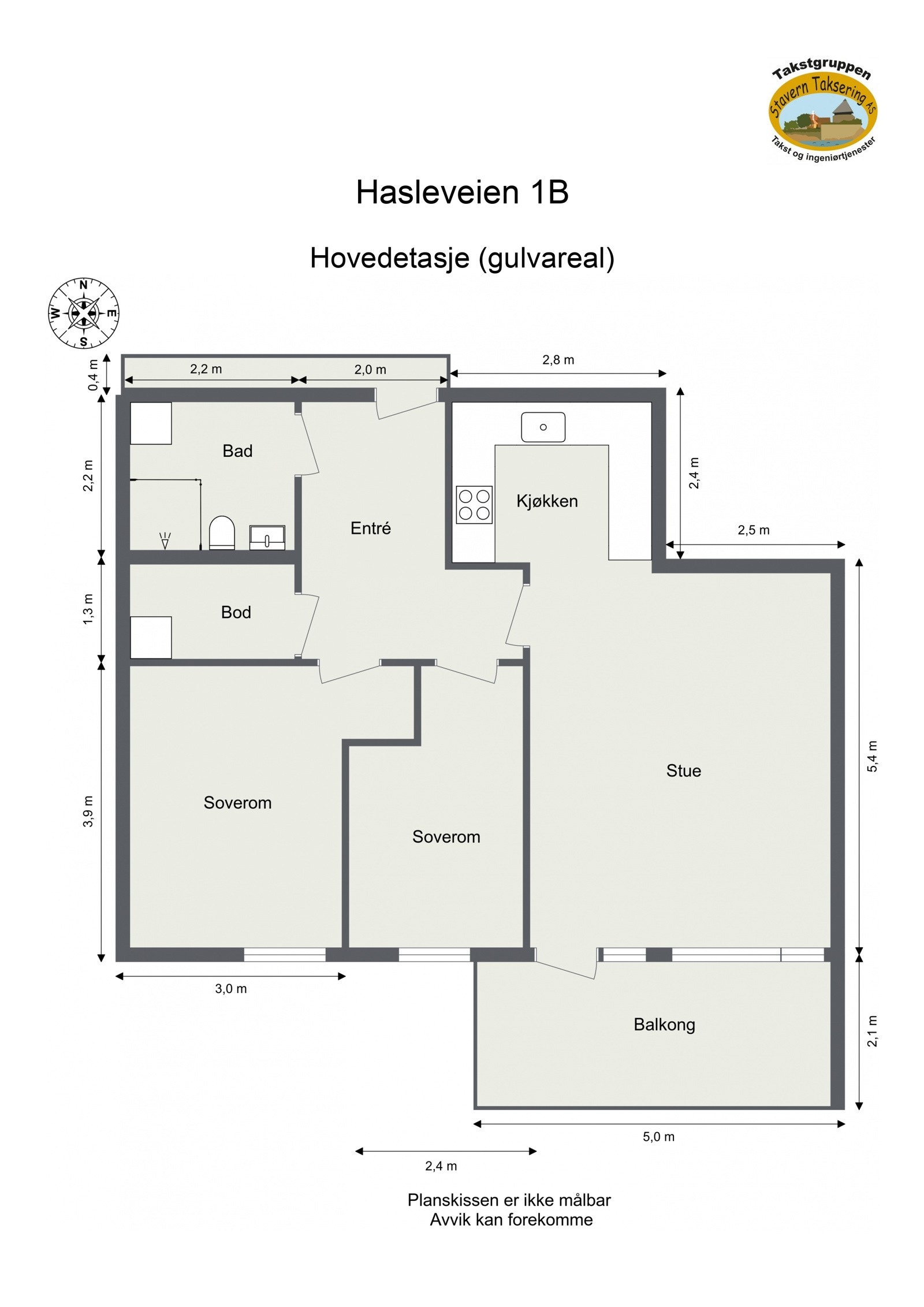 Floorplan letterhead - Hasleveien 1B - Hovedetasje (gulvareal) - 2D Floor Plan Galleribilde
