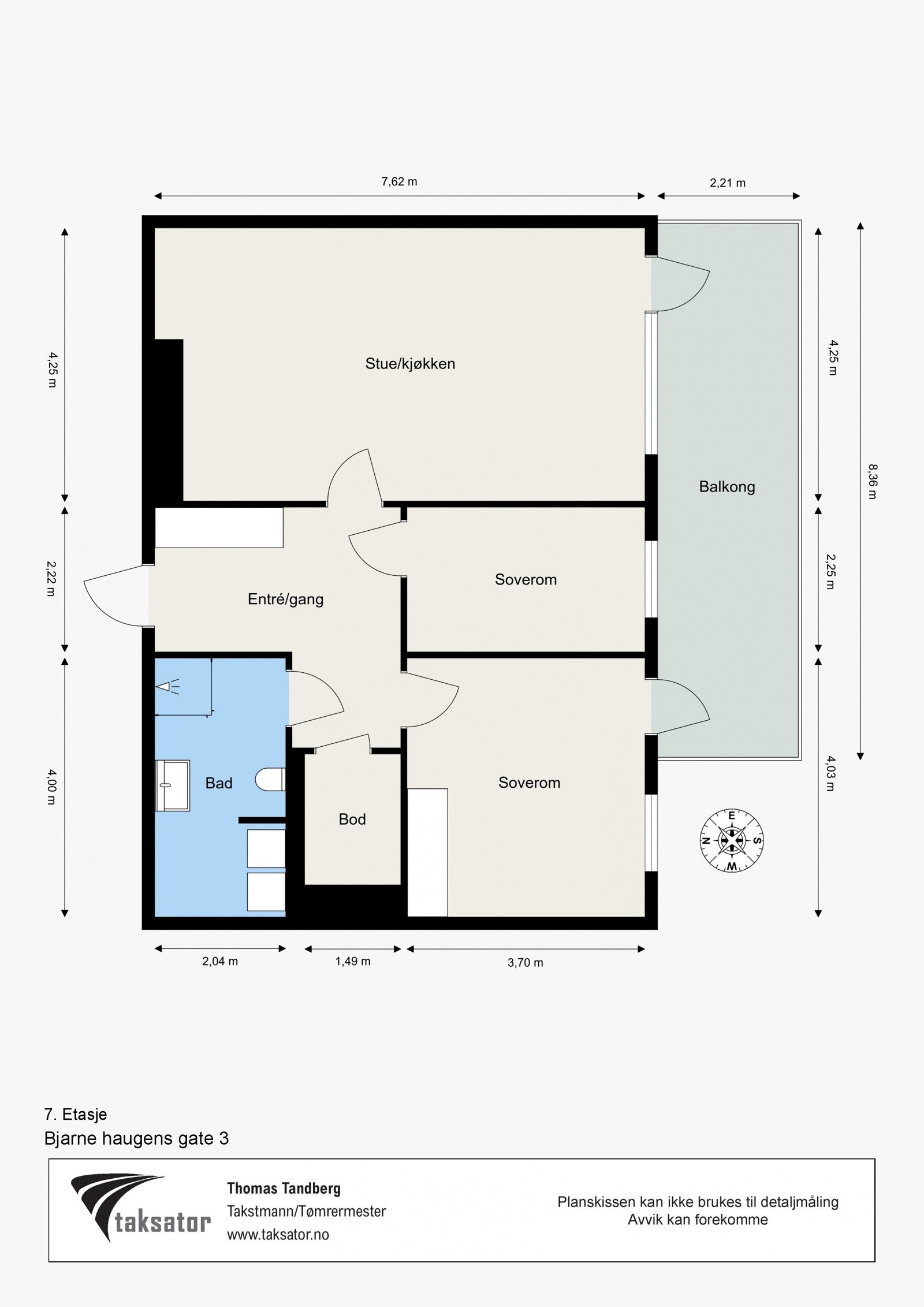 Plantegning. I tillegg disponerer leiligheten en kjellerbod på ca. 5m². Heisadkomst. Galleribilde