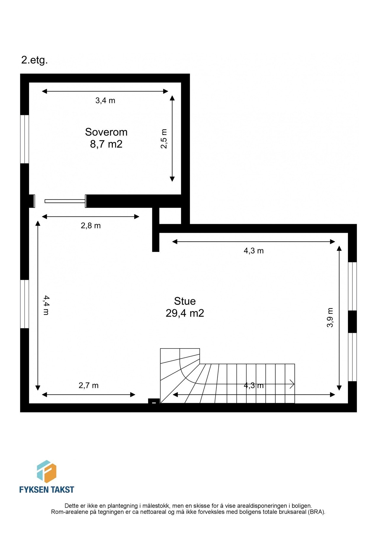 Målsatt planskisse andre etasje. Galleribilde