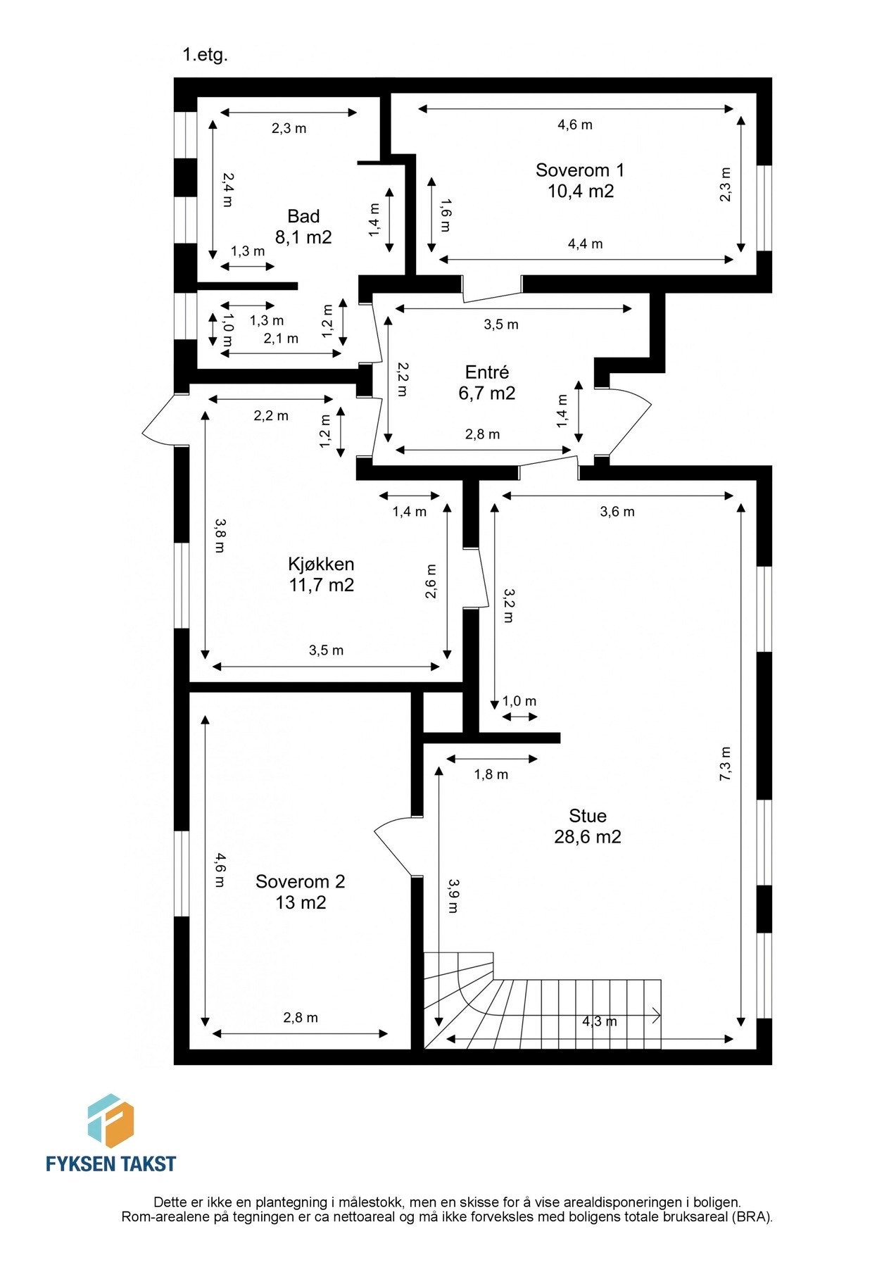 Målsatt planskisse første etasje. Galleribilde