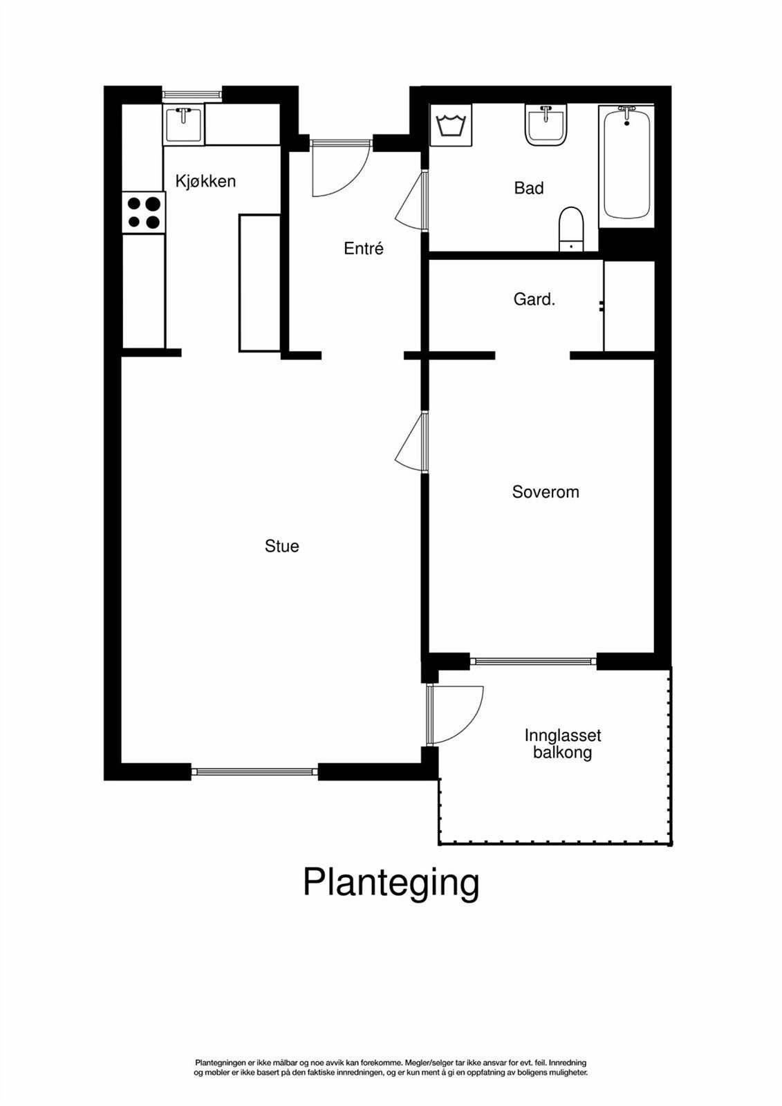 Plantegning. Det er varmtvann som er inkludert i husleien. Galleribilde