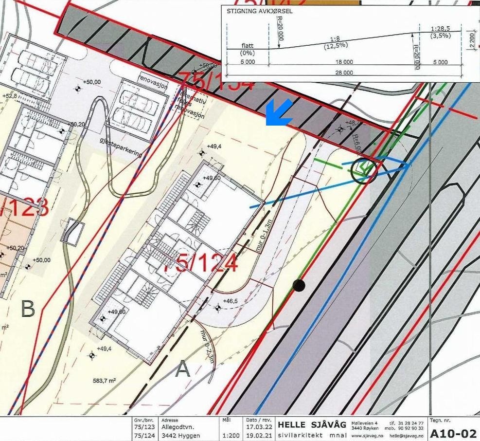 Tomt A: Rammetillatelse for vertikaldelt tomannsbolig med garasjekjeller Galleribilde