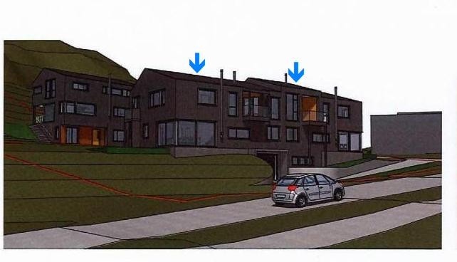 Illustrasjoner av vertikaldelt tomannsbolig med garasjekjeller Galleribilde