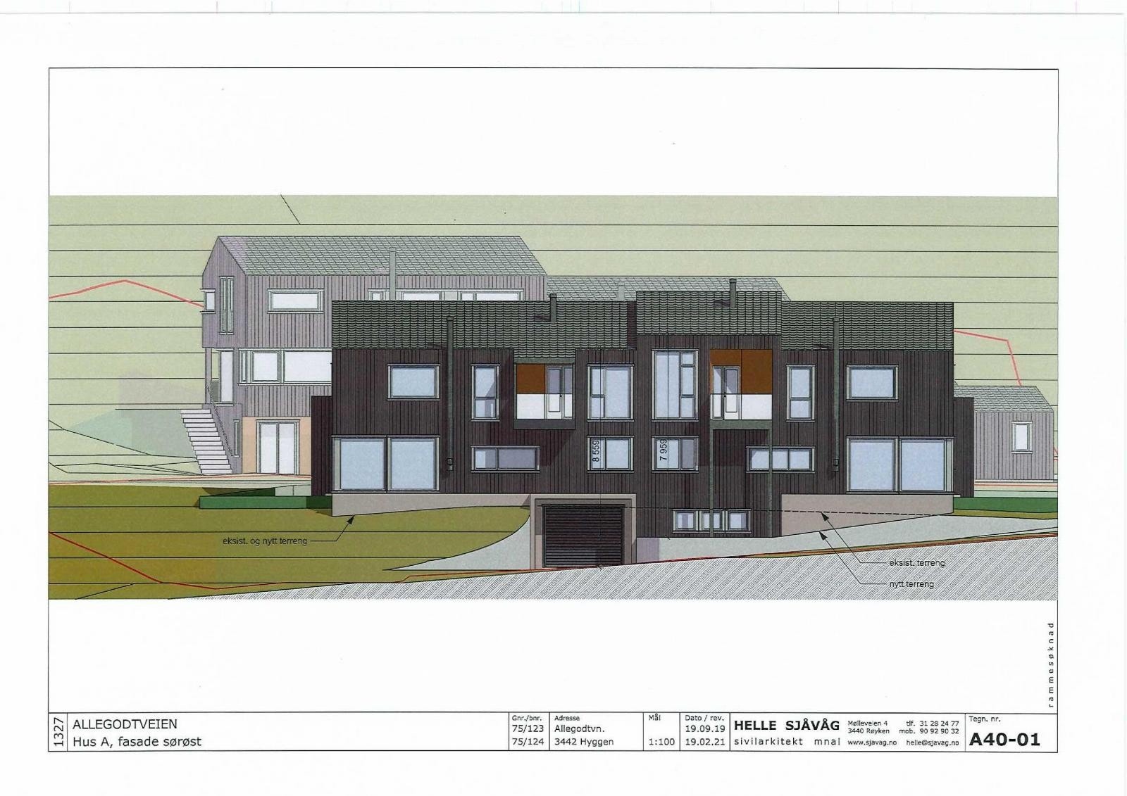 Rammetillatelse for vertikaldelt tomannsbolig | fasade mot sørøst Galleribilde