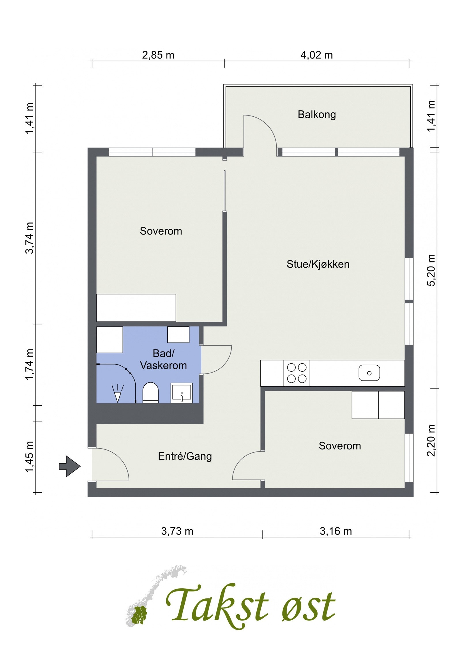 Plantegning. Boligen ligger i byggets 2. etasje. Galleribilde