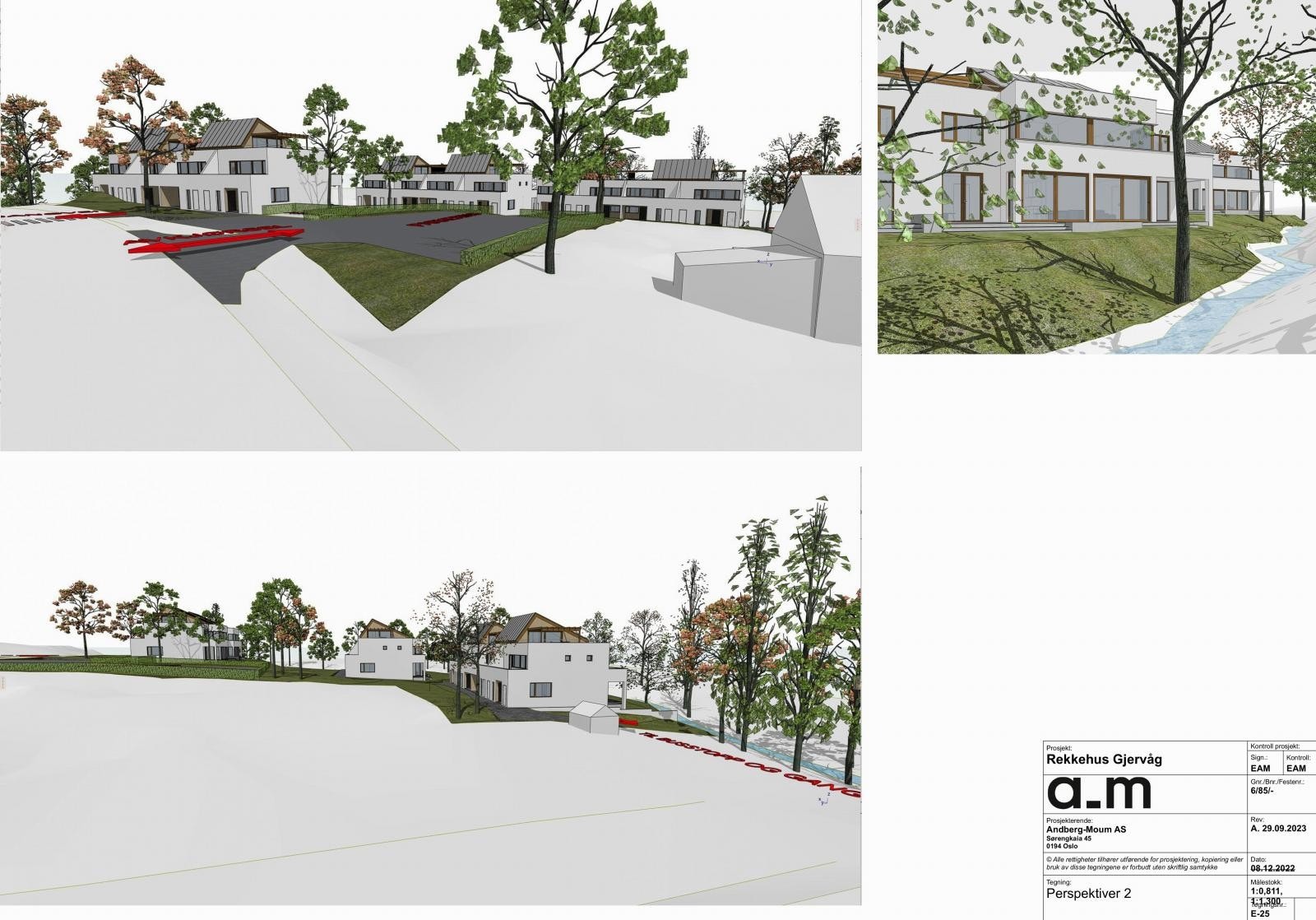 Tillatelsen gjelder oppføring av 3 rekkehus. Endelig byggemåte og leveranse er ikke endelig avklart. Galleribilde