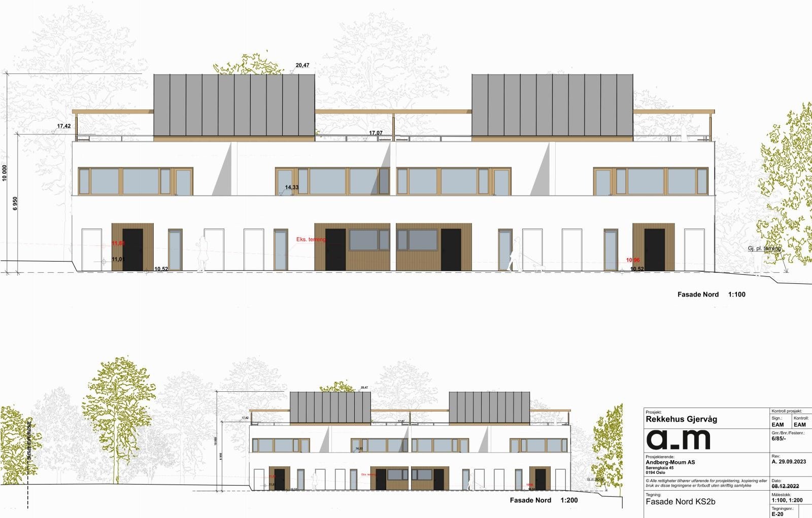 Fasade Nord - Bebyggelsen er prosjektert på en fleksibel måte, hvor det gis muligheter til mindre/større utleiedel. Galleribilde
