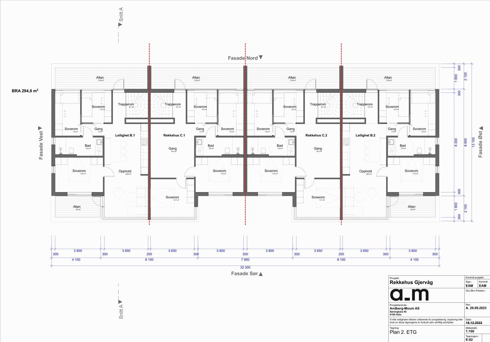 Plantegning 2. etasje - Gjennomgående for leilighetene blir blant annet stue og kjøkken i åpen løsning, flere store soverom, bad, vaskerom/bod, loftstue og altan. Galleribilde