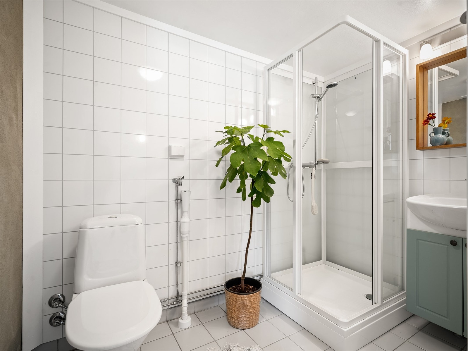Badet er effektivt utnyttet, inkludert avsatt areal til vaskesøyle. Galleribilde