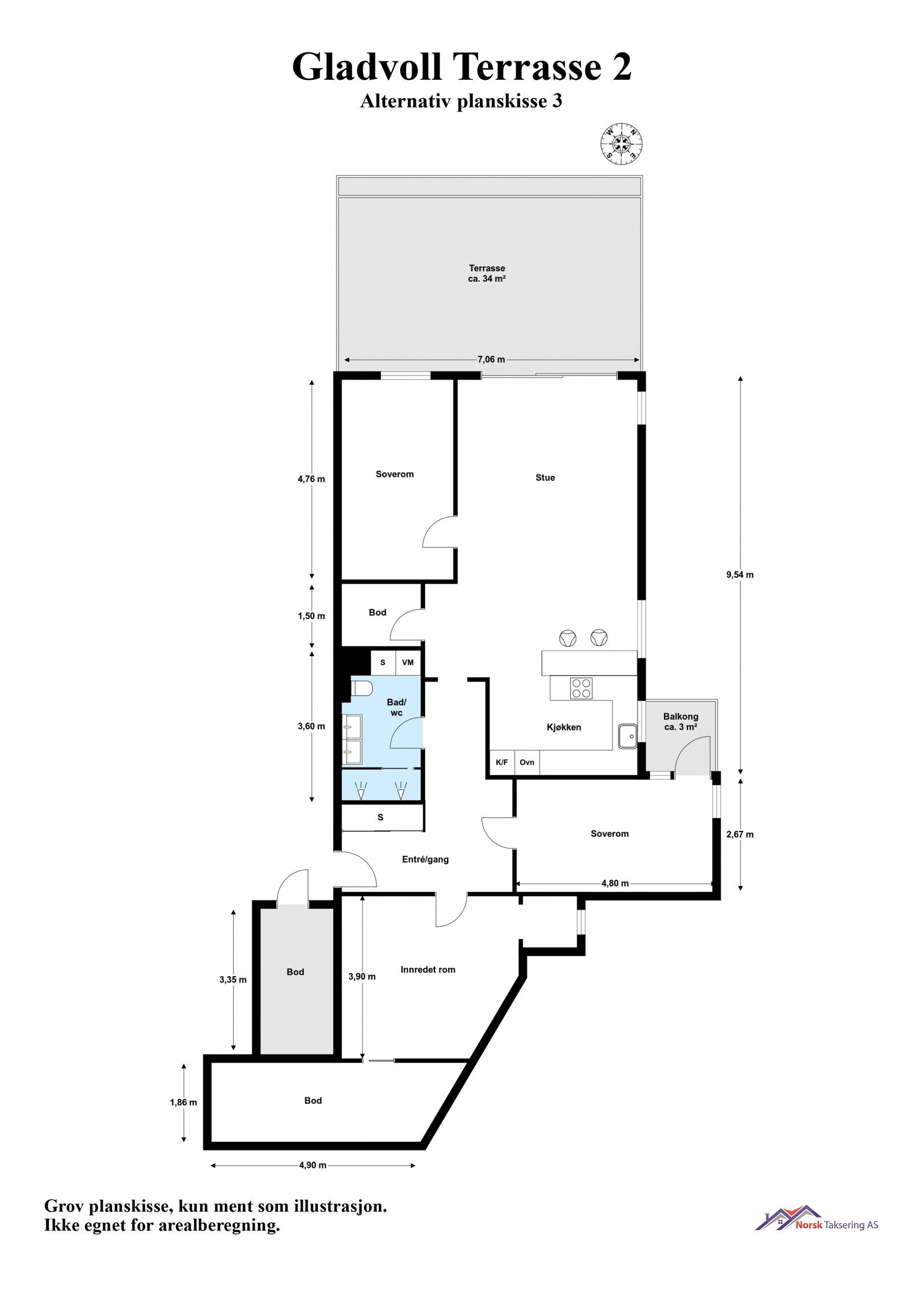 Alternativ planskisse med to soverom (opprinnelig løsning) Galleribilde