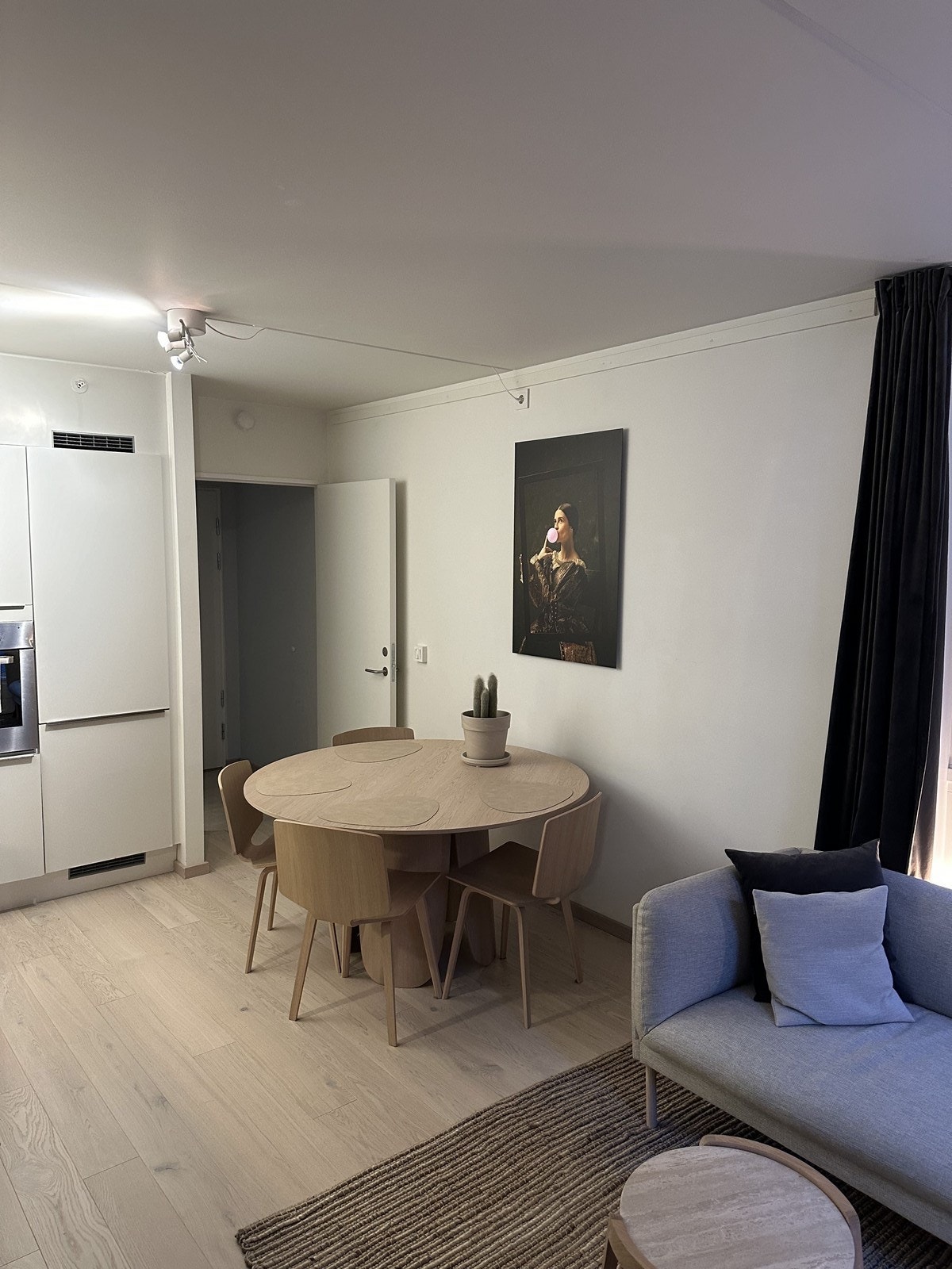 Plass til både sofa og spisebord. Leiligheten leies ut umøblert. Galleribilde