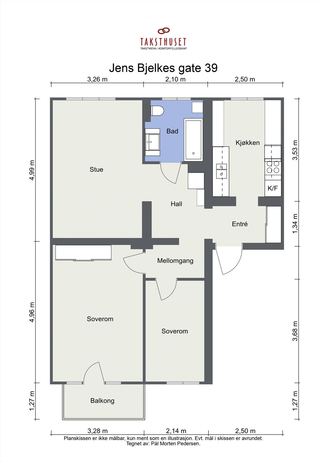 Boligen er fordelt på 74m² og balkong på 3 m². Galleribilde