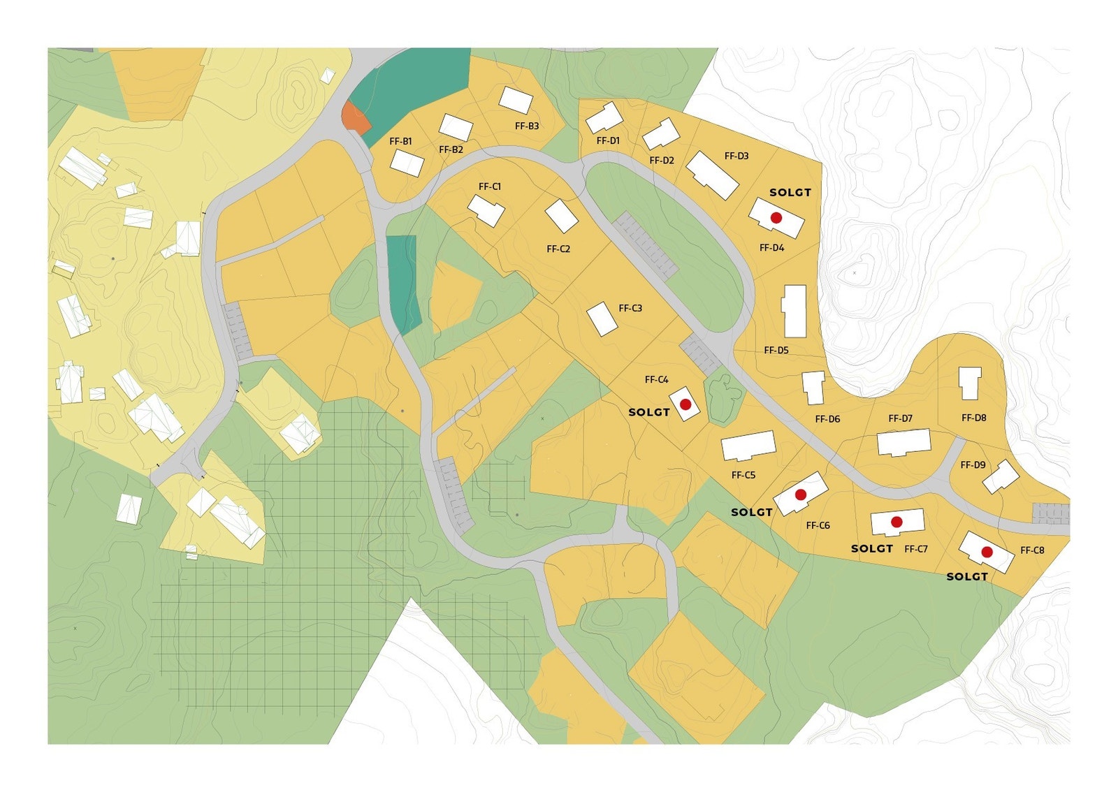 Kart med oversikt over ledige tomter Galleribilde