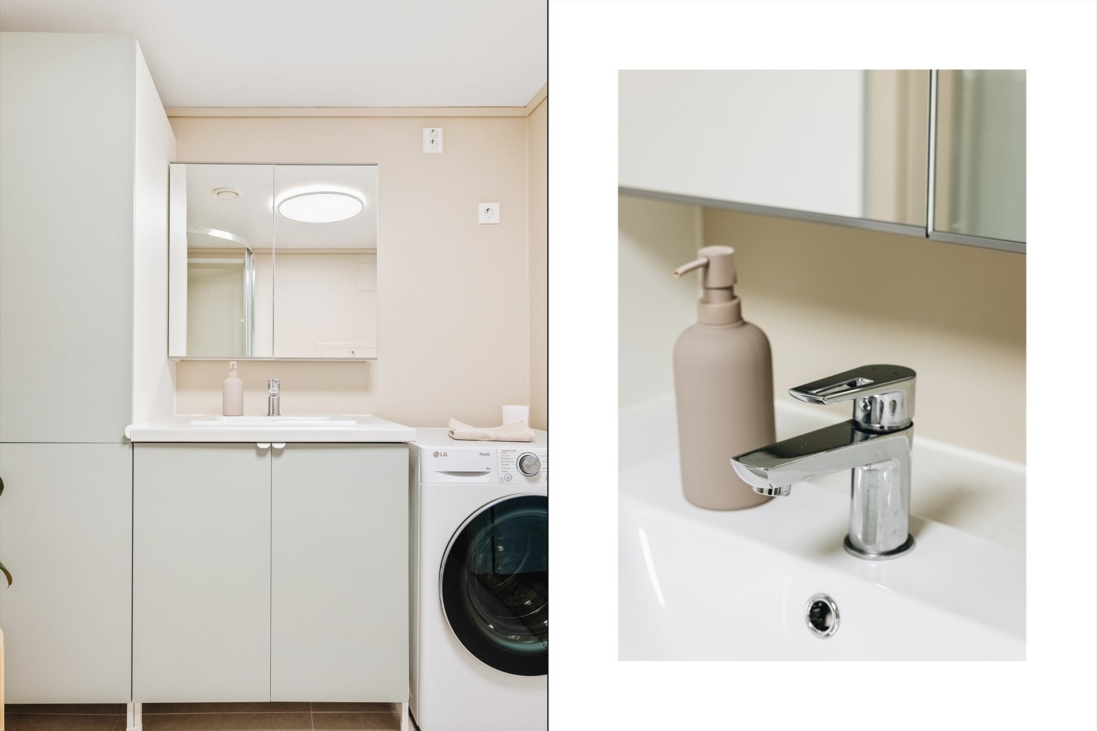 ...og lekker innredning, samt plass til vaskemaskin på den andre. Varmtvannsbereder (Høiax, ny 2024) pent skjult i høyskap. Galleribilde