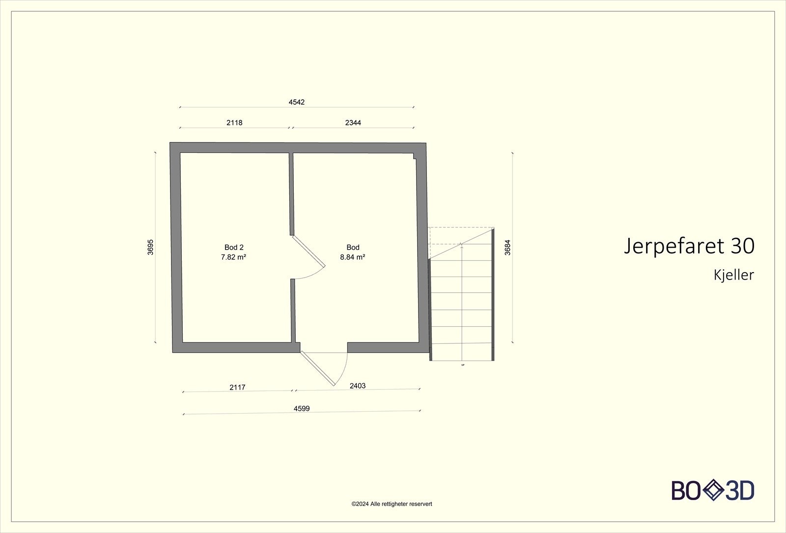 Kjeller, BRA-e 17 m²: Bod 1 (med utendørs adkomst) og bod 2 (innenfor bod 1) Galleribilde